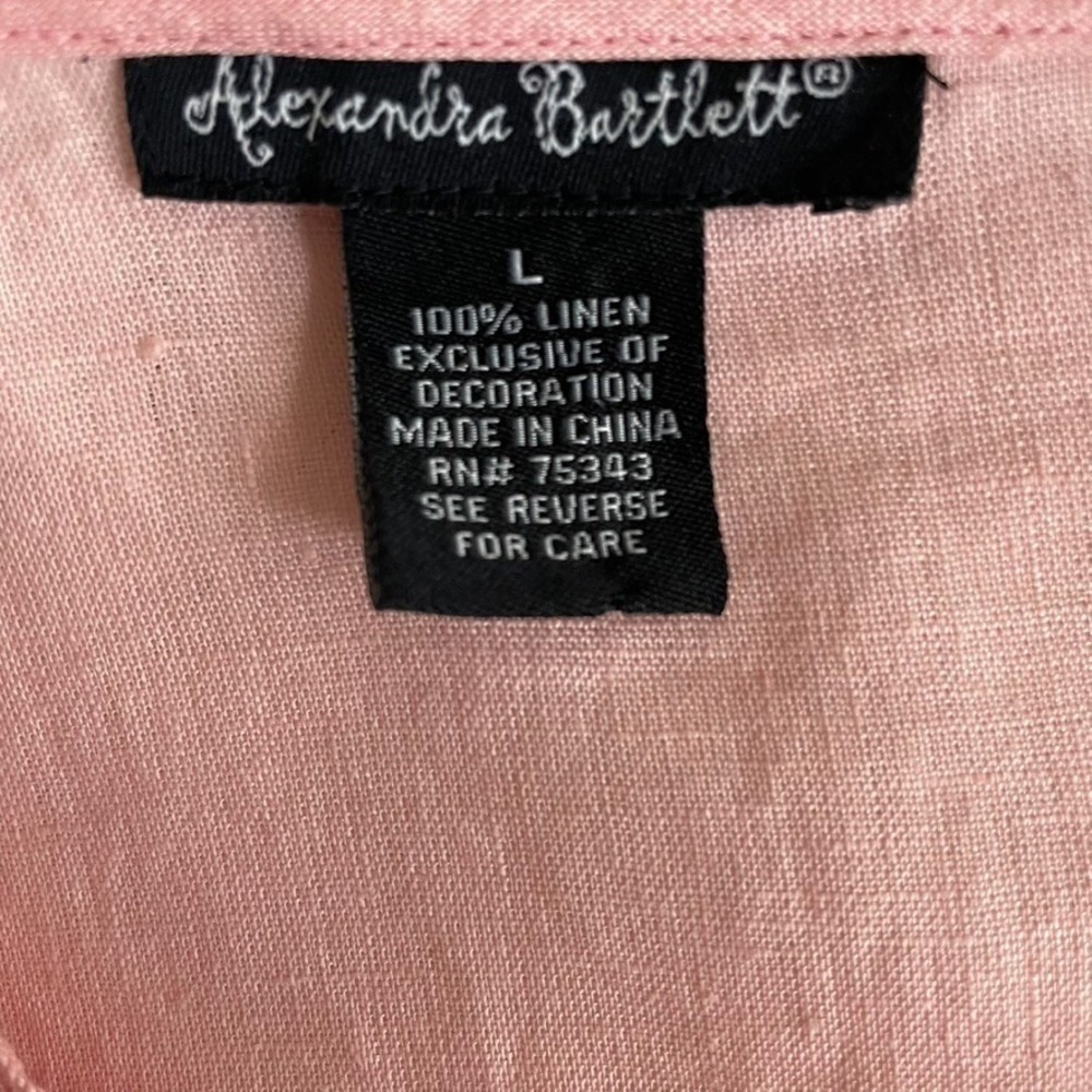 Alexandra Bartlett Linen Tunic Top Pink Embroidered Butterfly Resort Boho L - Picture 2 of 9